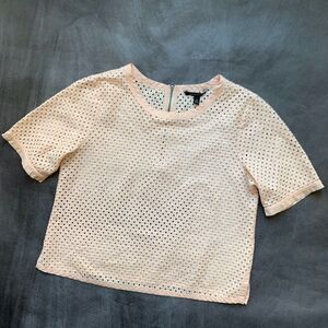 Banana Republic Soft Pink Circle Lace Shell Half Sleeve Back Zip Top Size Medium